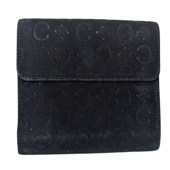 Beautiful Céline Vintage Monogram Black Suede Leather Bi-Fold Snap Wallet M/00/1 - Picture 1 of 14